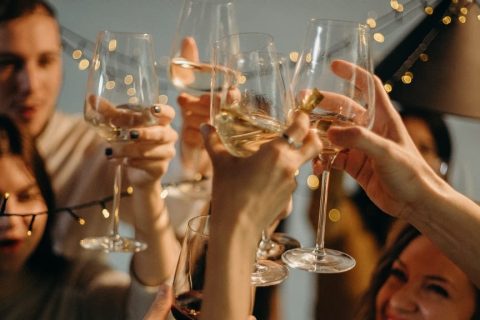 Party Goers Raising a Toast In a Gazebo