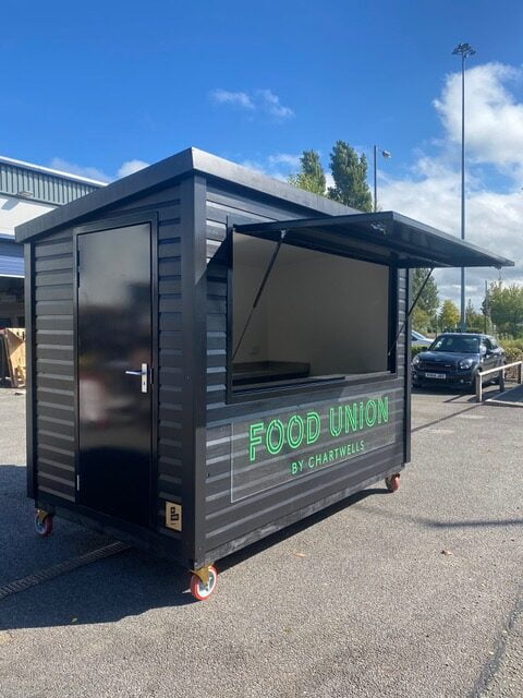 Painted Black 2.5m x 2m Food Stall For the Food Union by Chartwells