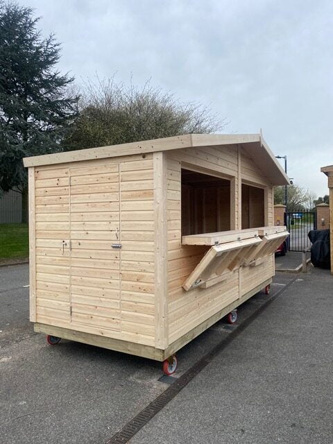 Two Open Panels of a 5m x 2m Wooden Kiosk