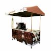 Mobile coffee cart for hire with stainless steel counter and bean-to-cup machine, perfect for festivals and street trading