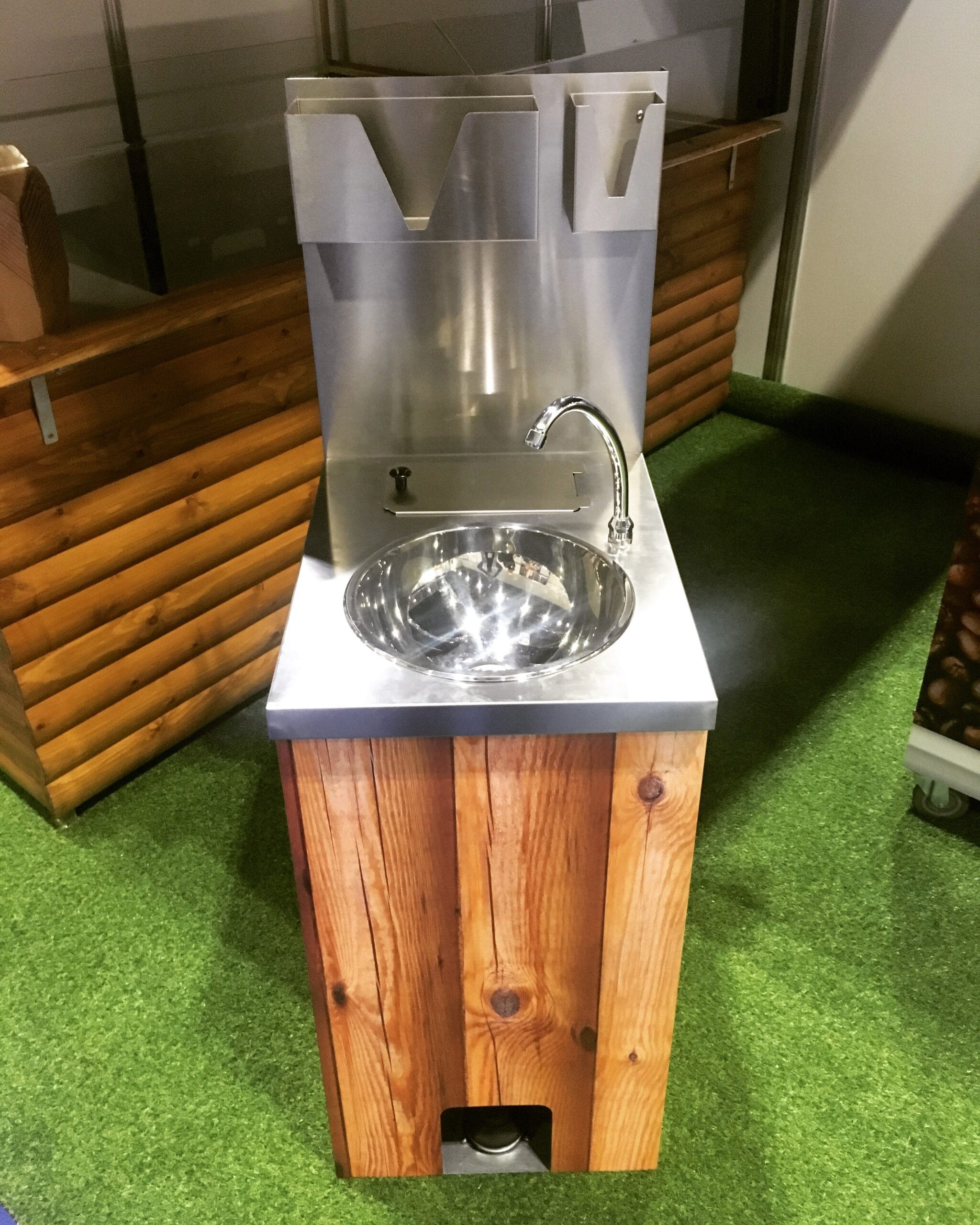 Portable stainless steel sink station for hire, suitable for street food traders and mobile kitchens