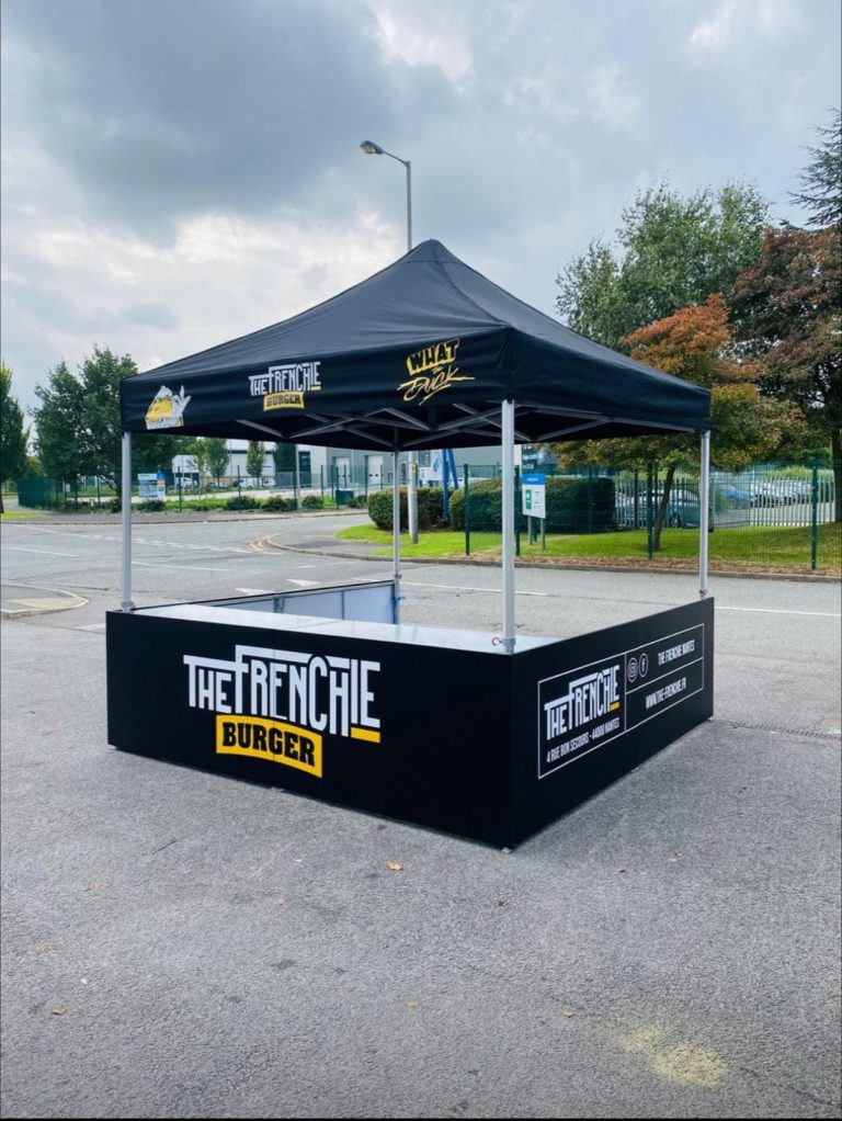 G30 3m x 3m flat pack burger stall with branded panels
