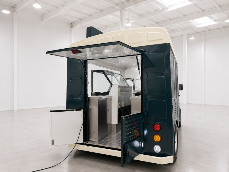 Commercial ice cream and gelato display inside Citroën HY catering van