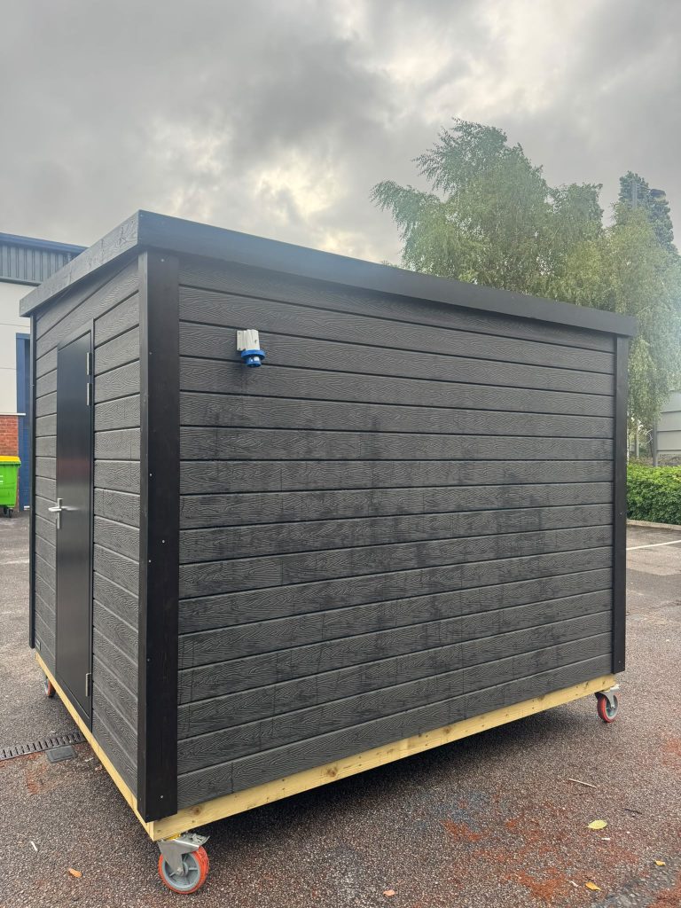 3m x 2.5m composite clad kiosk with serving hatch