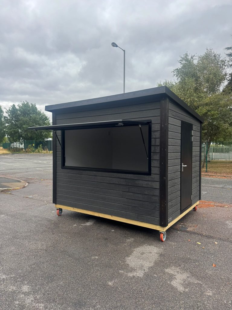 3m x 2.5m composite clad kiosk with serving hatch