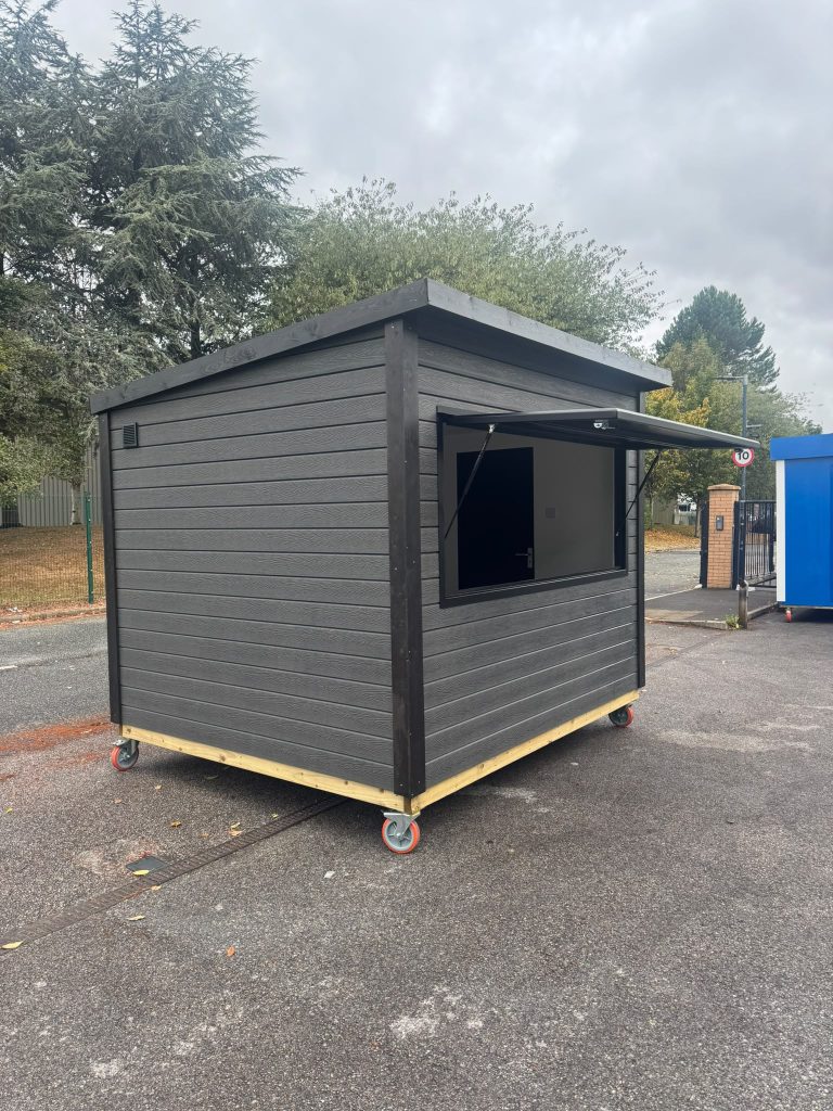 3m x 2.5m composite clad kiosk with serving hatch